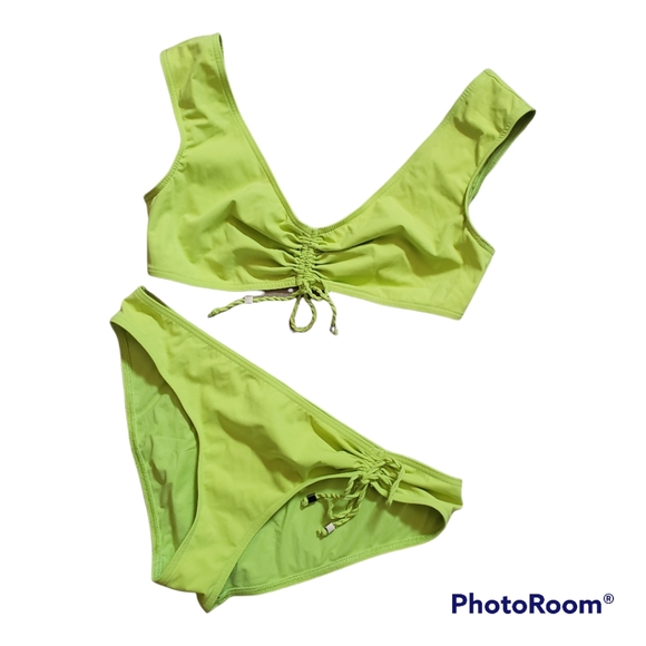 Mason Lejaby Lime Green Two Piece Bikini Swimsuit, L & XL - Picture 1 of 13